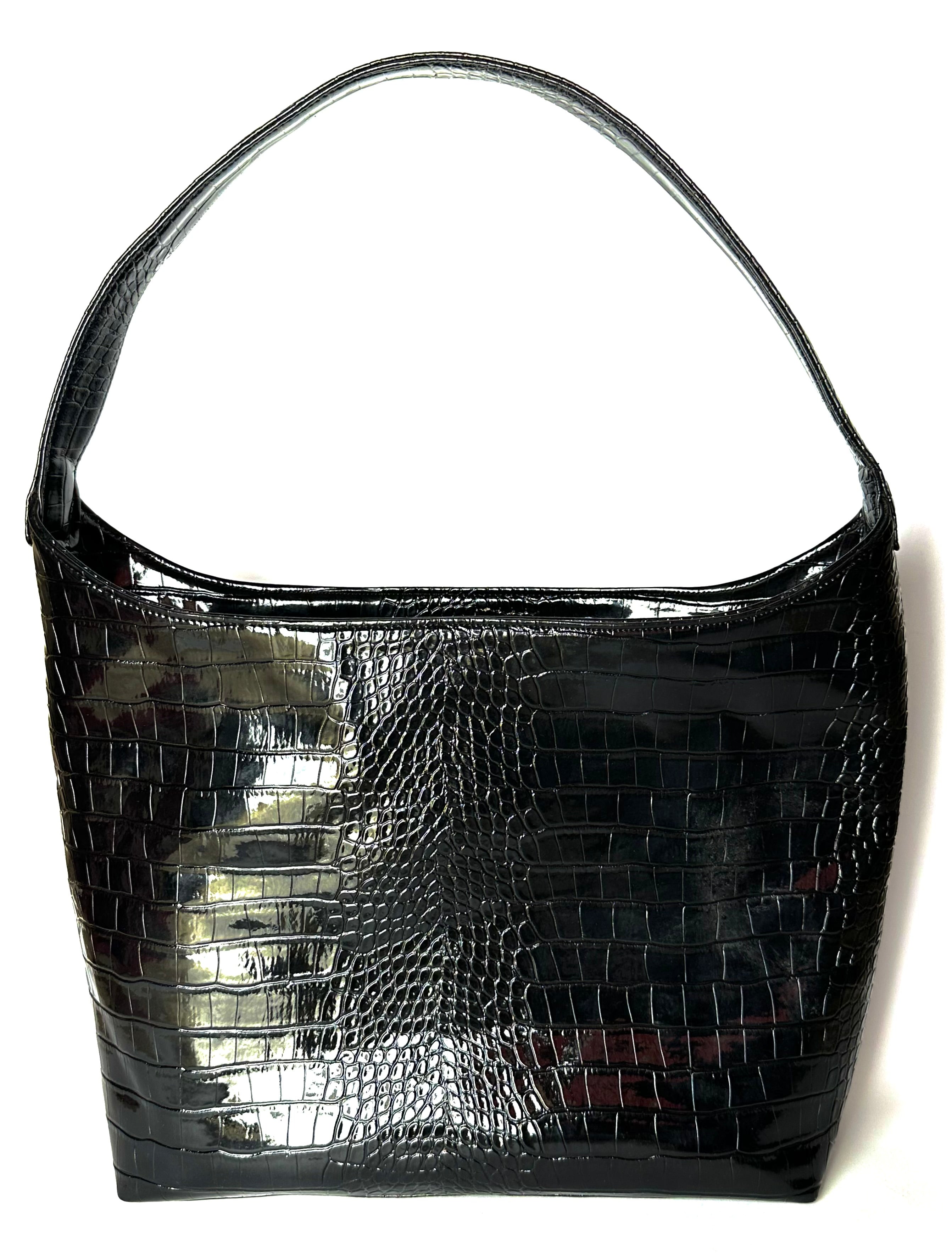 Black Croc Leather Hobo Bag