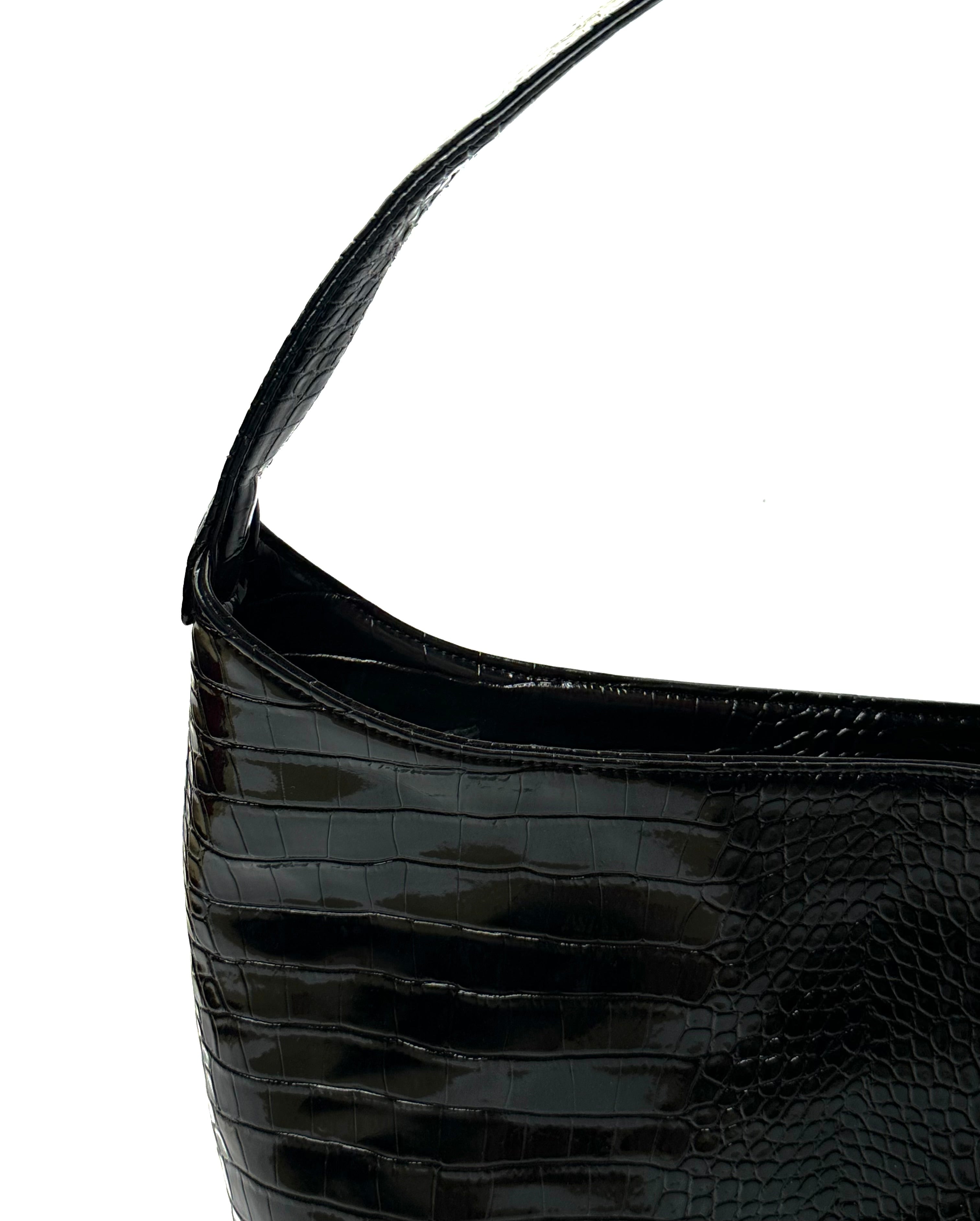 Black Croc Leather Hobo Bag