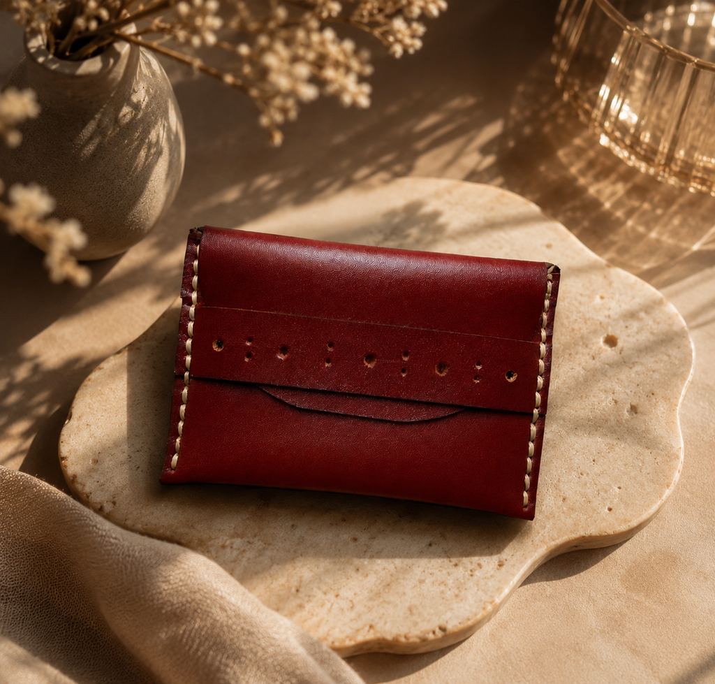 Handcrafted Genuine Leather Mini Wallet – Minimalist Card Holder | Burgundy