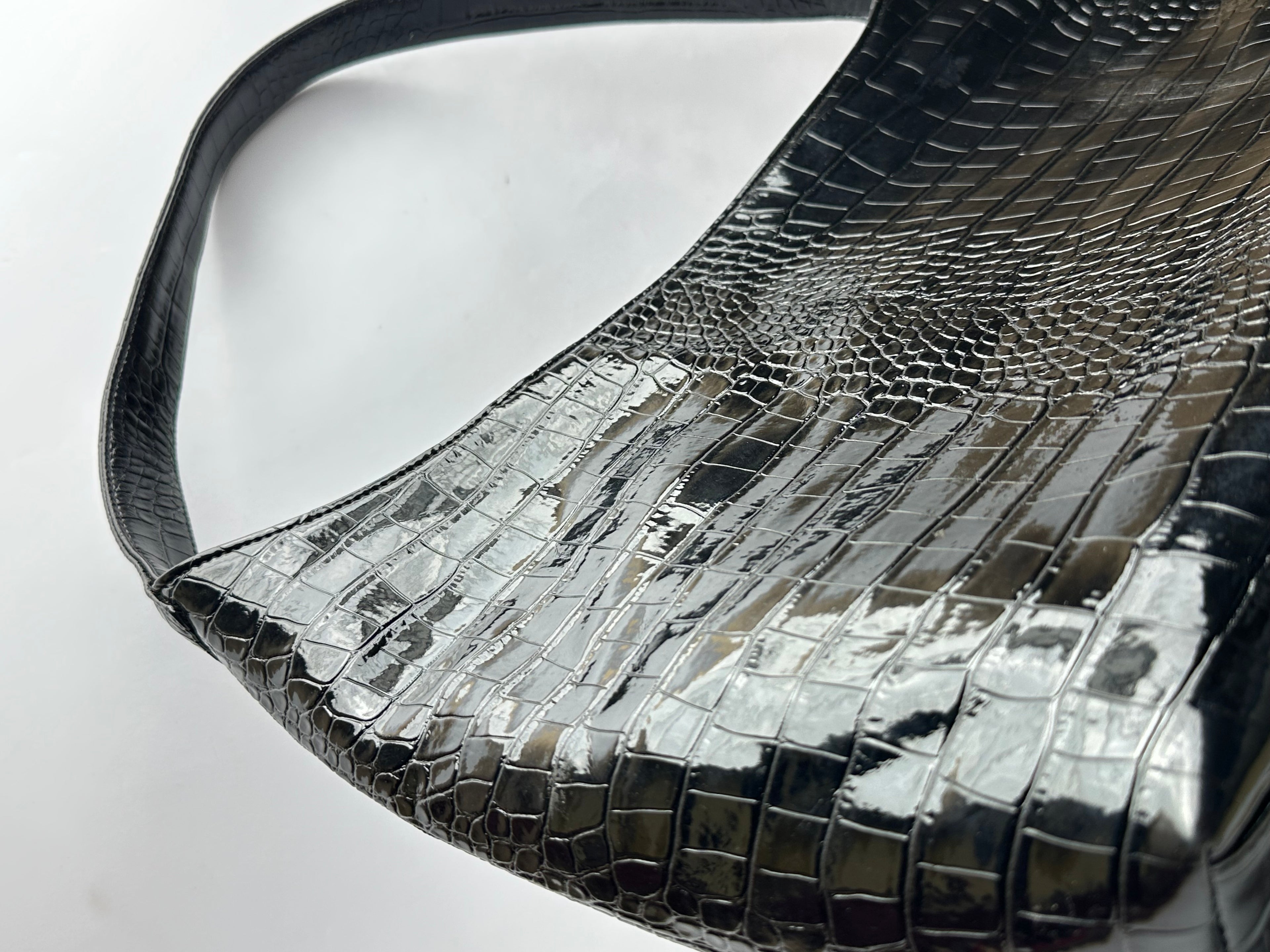 Black Croc Leather Hobo Bag