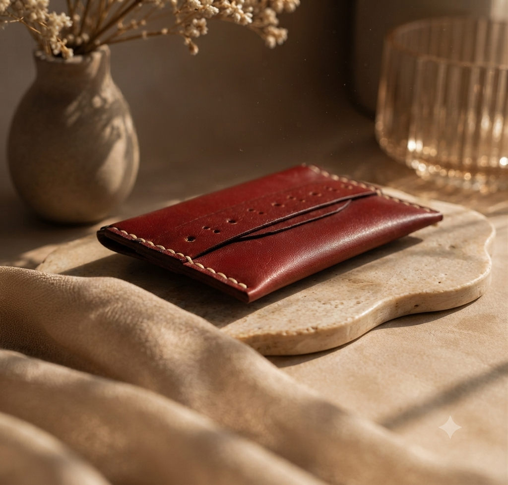 Handcrafted Genuine Leather Mini Wallet – Minimalist Card Holder | Burgundy