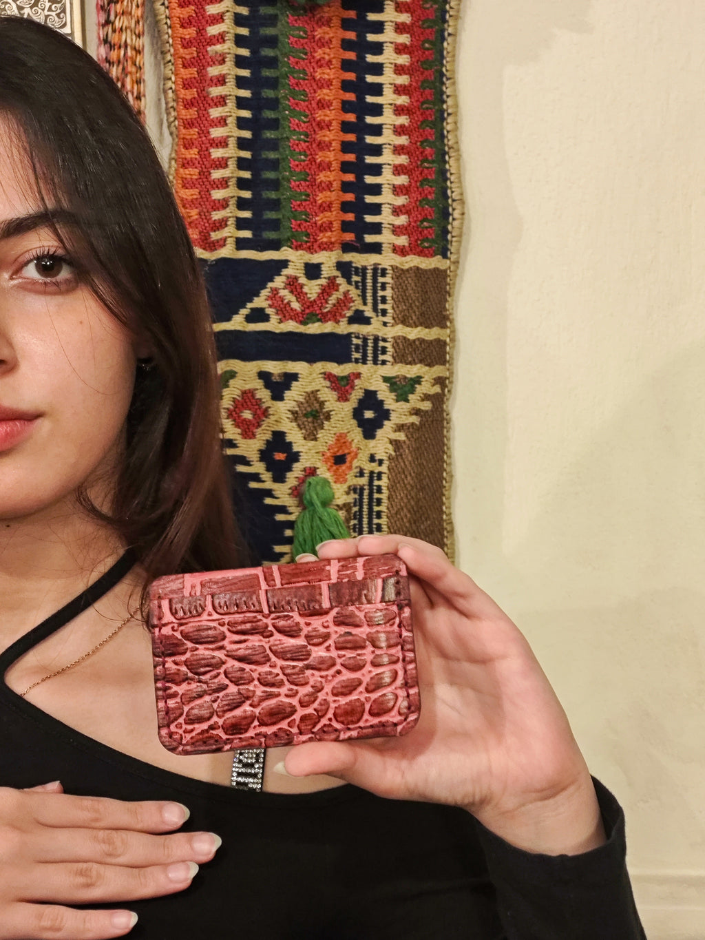 Croc-Burgundy cardholder