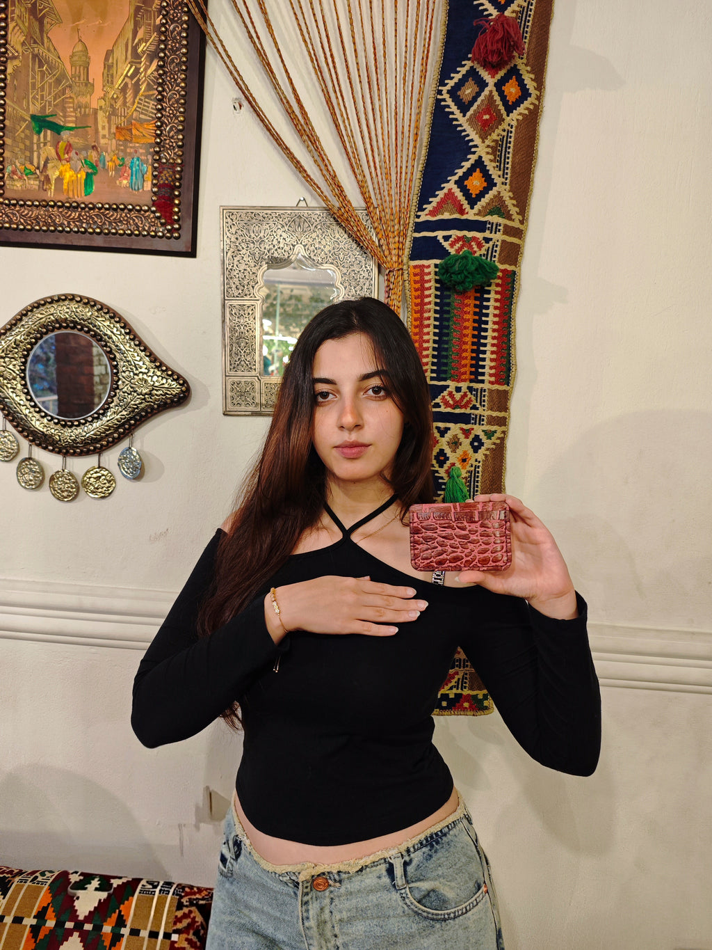 Croc-Burgundy cardholder