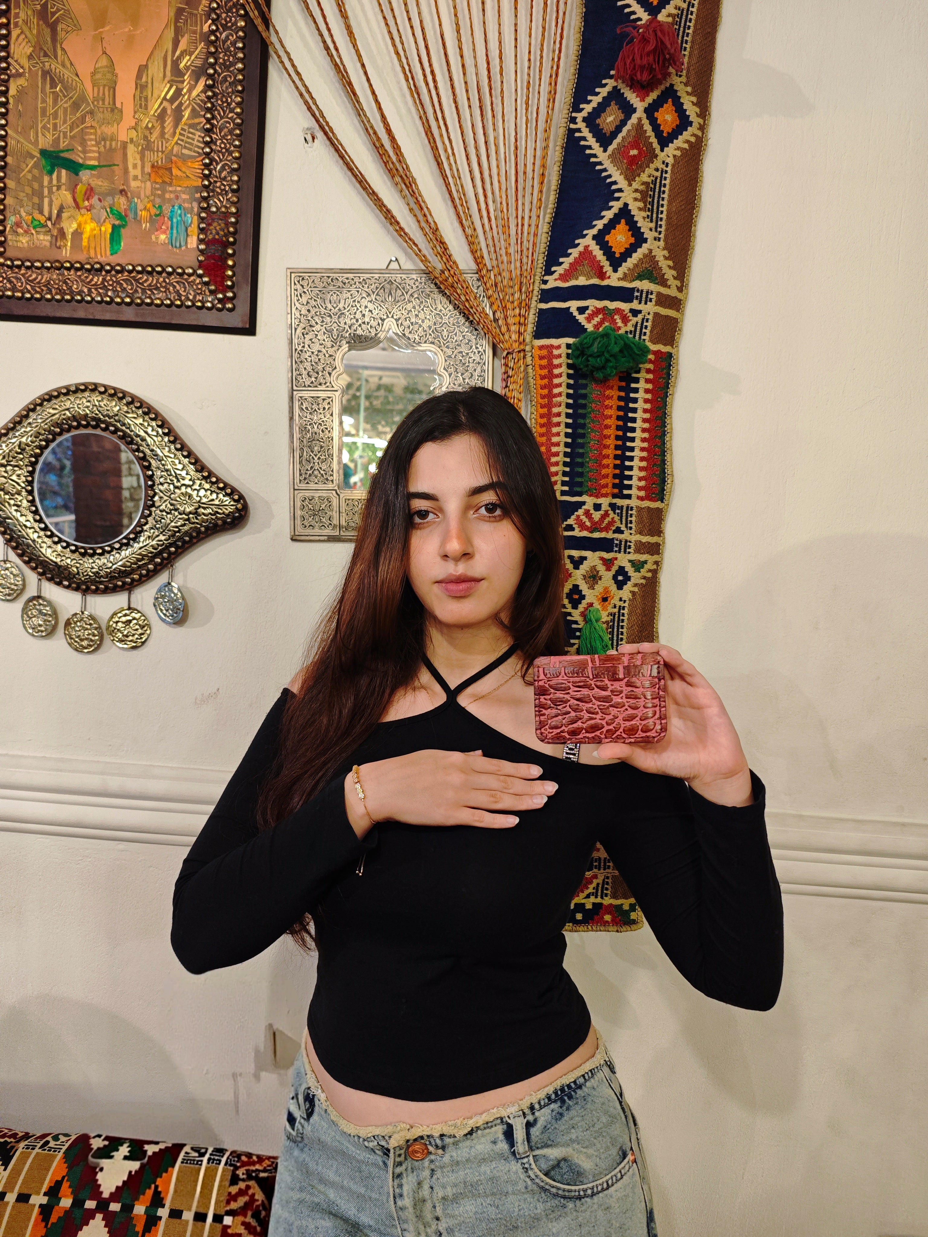 Croc-Burgundy cardholder